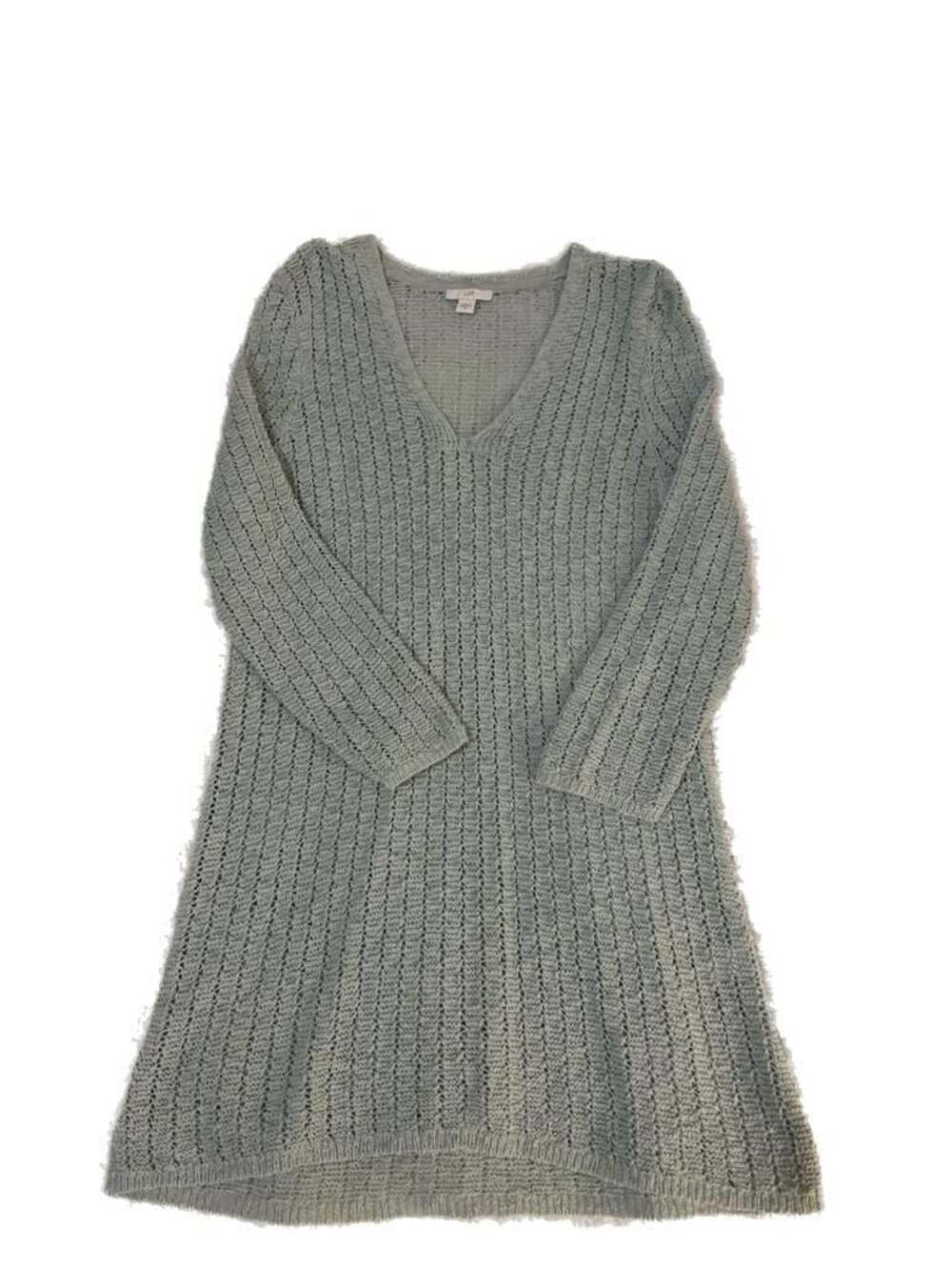 J.Jill Women's XS Light Blue V-Neck Crochet Knit Cotton Blend Tunic Sweater
